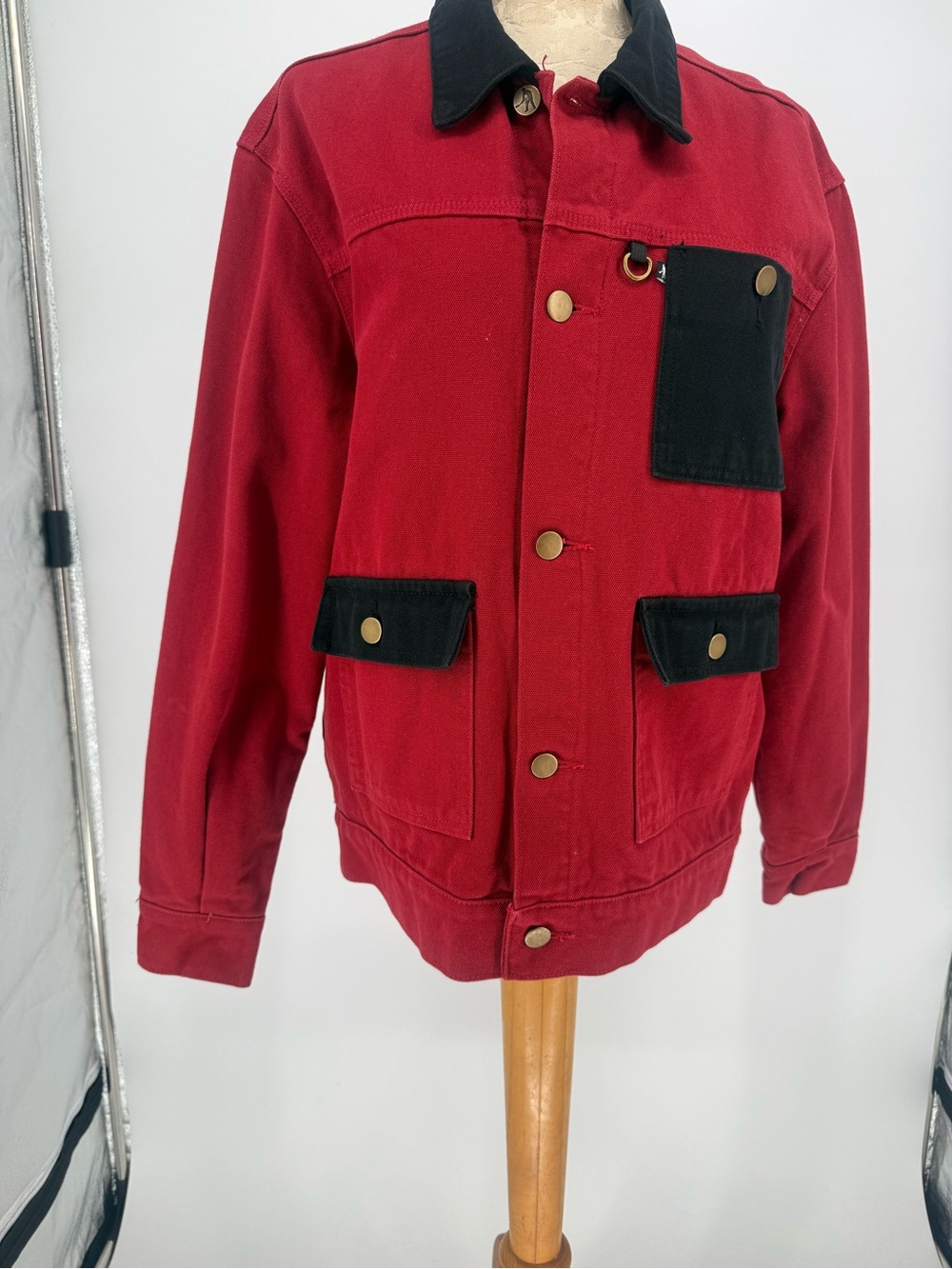 Passport Cotton Red & Black Denim Jacket sz Small